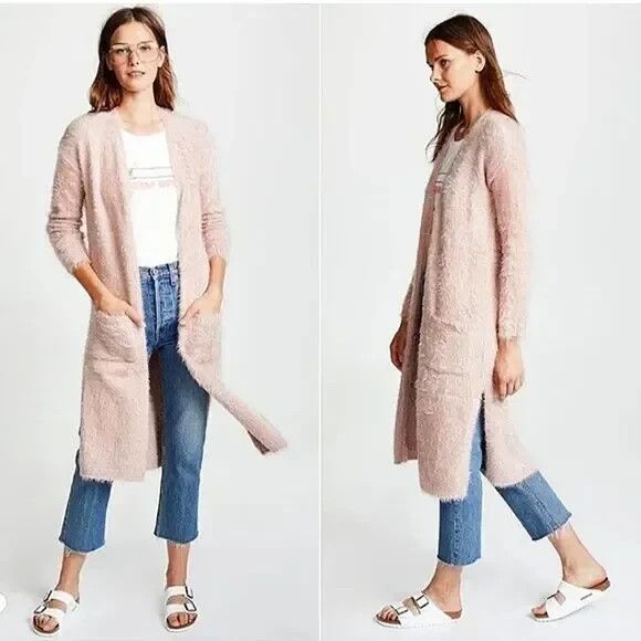 BB Dakota Mauve Lovefool Eyelash Duster Open Front Long Cardigan Sweater Size M - Picture 2 of 7